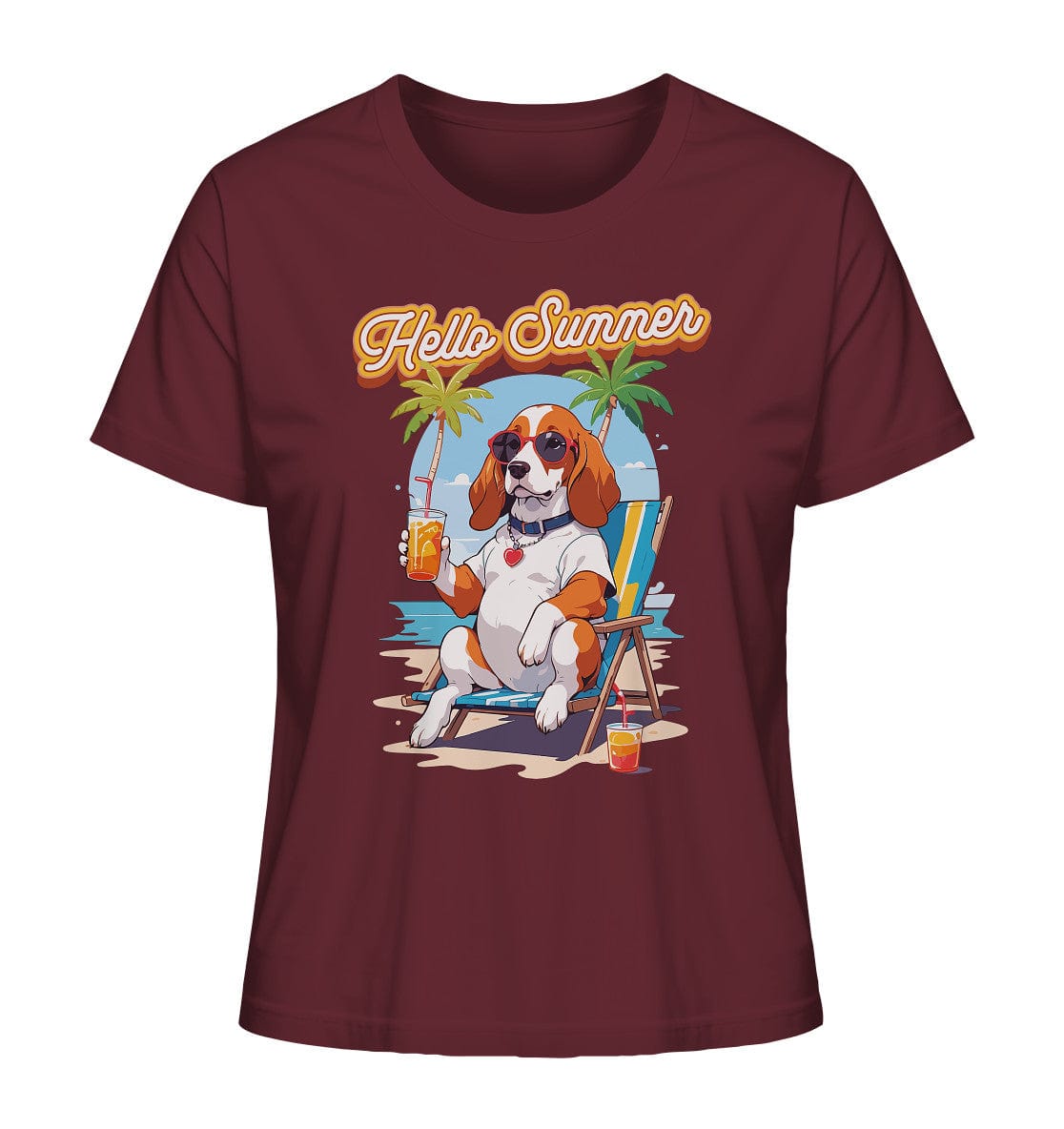 Beagle - Hello Summer (Summer Vibes) - Ladies Organic Shirt Burgundy / XS
