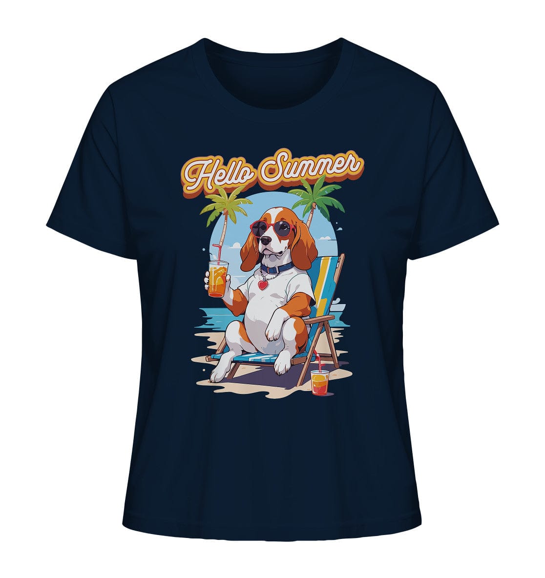 Beagle - Hello Summer (Summer Vibes) - Ladies Organic Shirt French Navy / XS