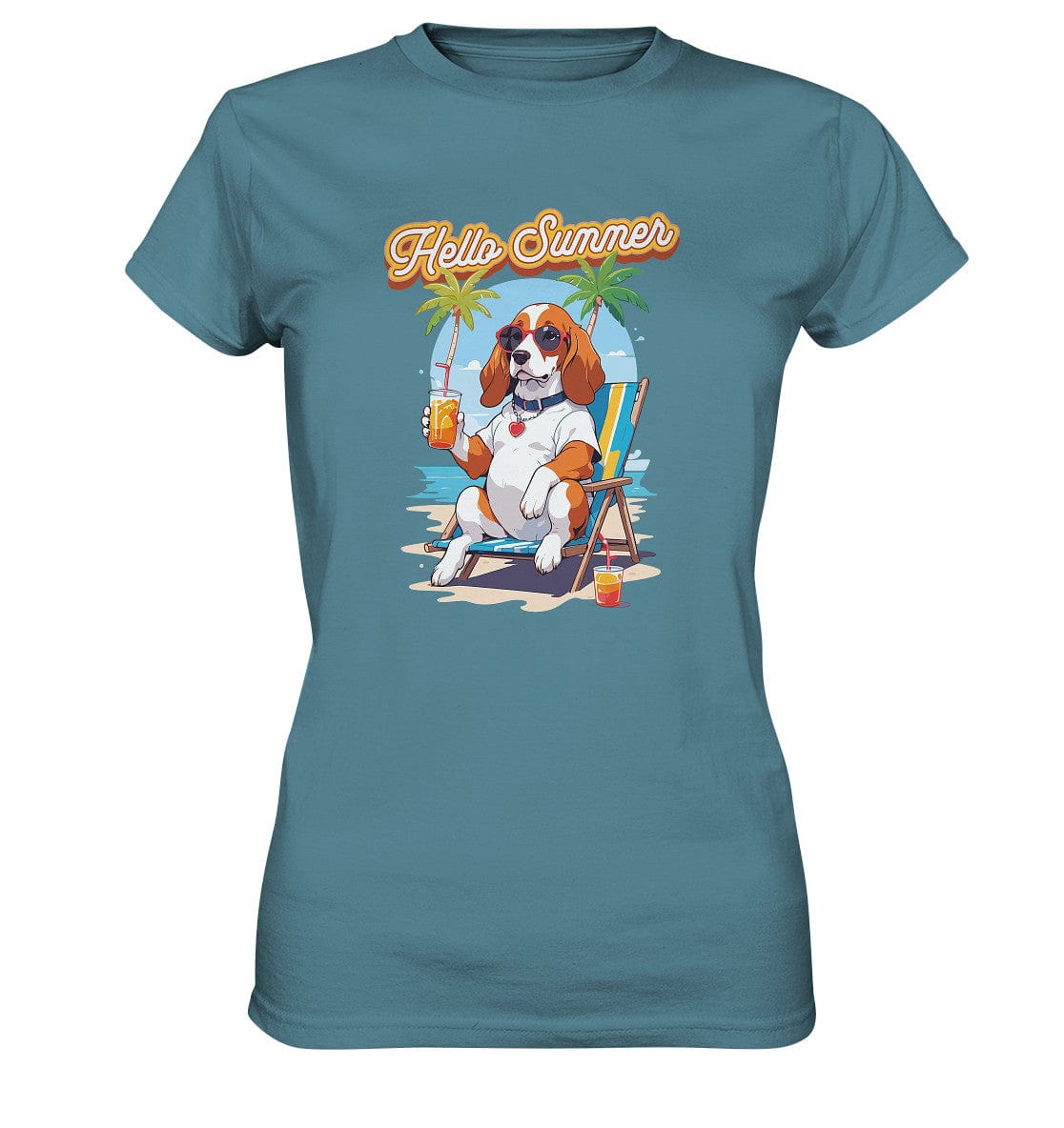 Beagle - Hello Summer (Summer Vibes) - Ladies Premium Shirt Stone Blue / XS