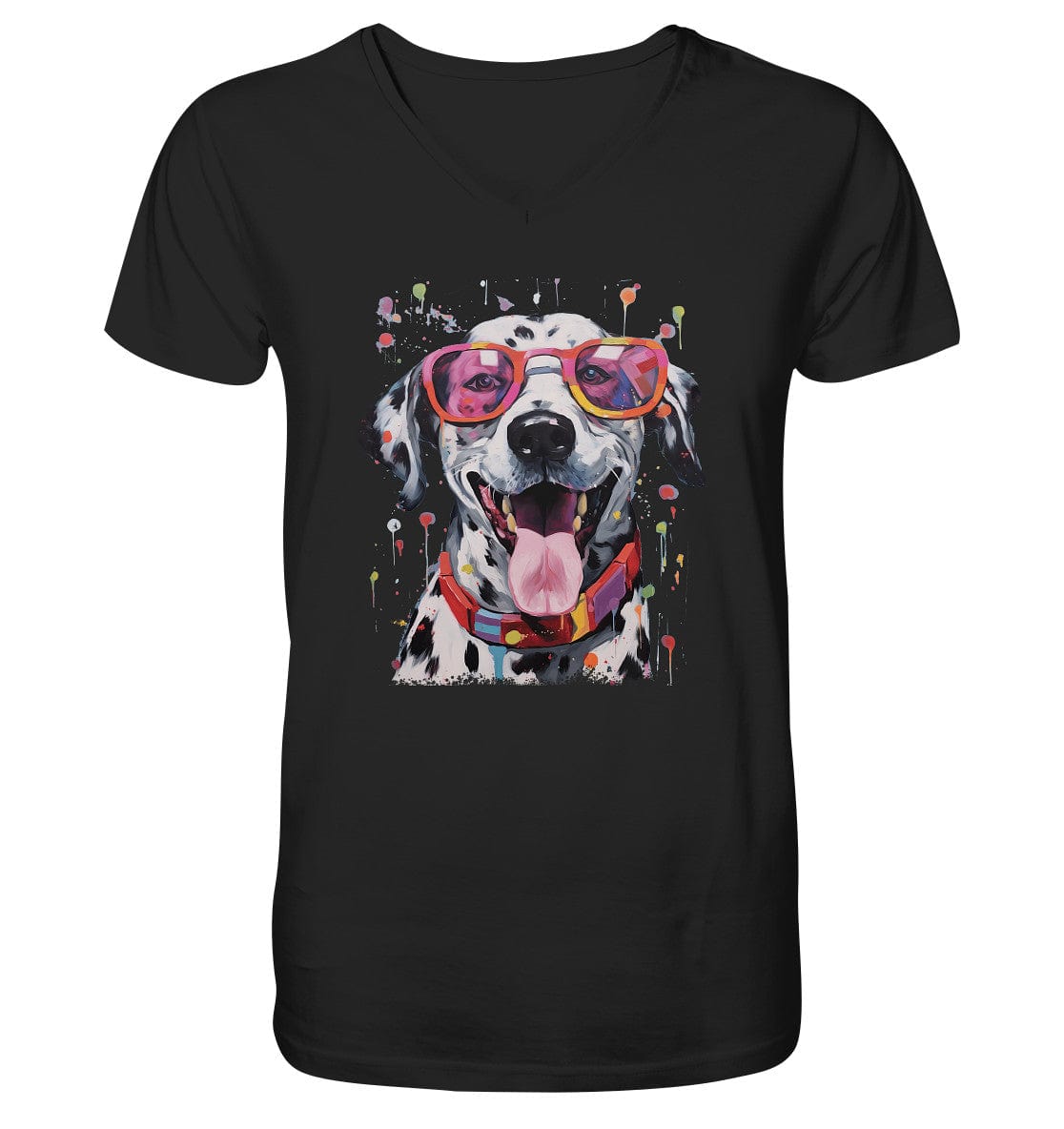 Bunter Dalmatiner Hund mit Sonnenbrille - Mens Organic V-Neck Shirt Black / S