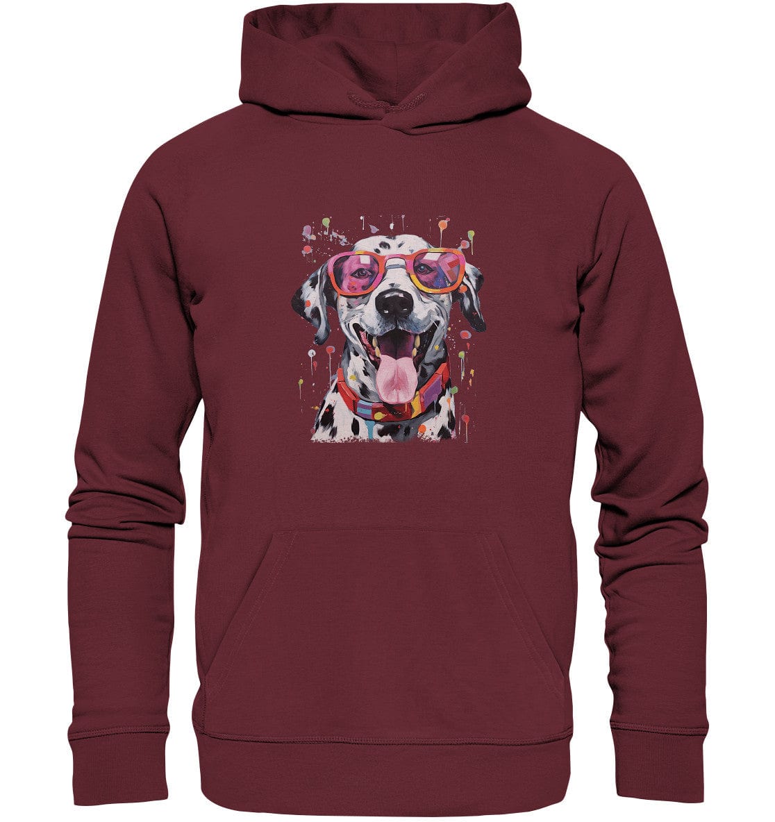 Bunter Dalmatiner Hund mit Sonnenbrille - Organic Hoodie Burgundy / XS