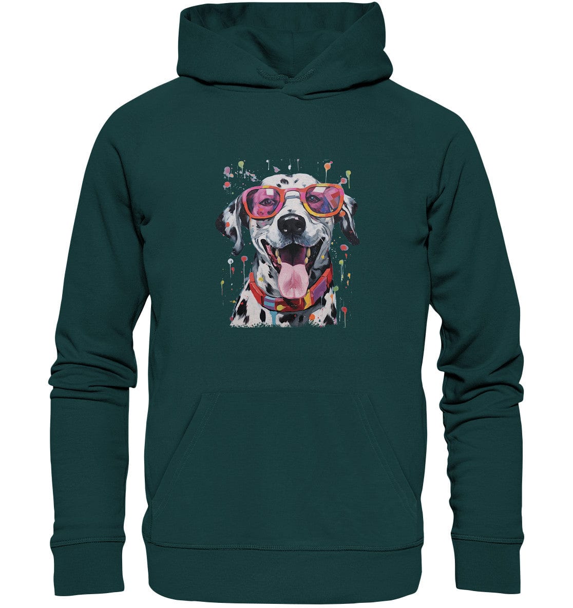 Bunter Dalmatiner Hund mit Sonnenbrille - Organic Hoodie Glazed Green / XS