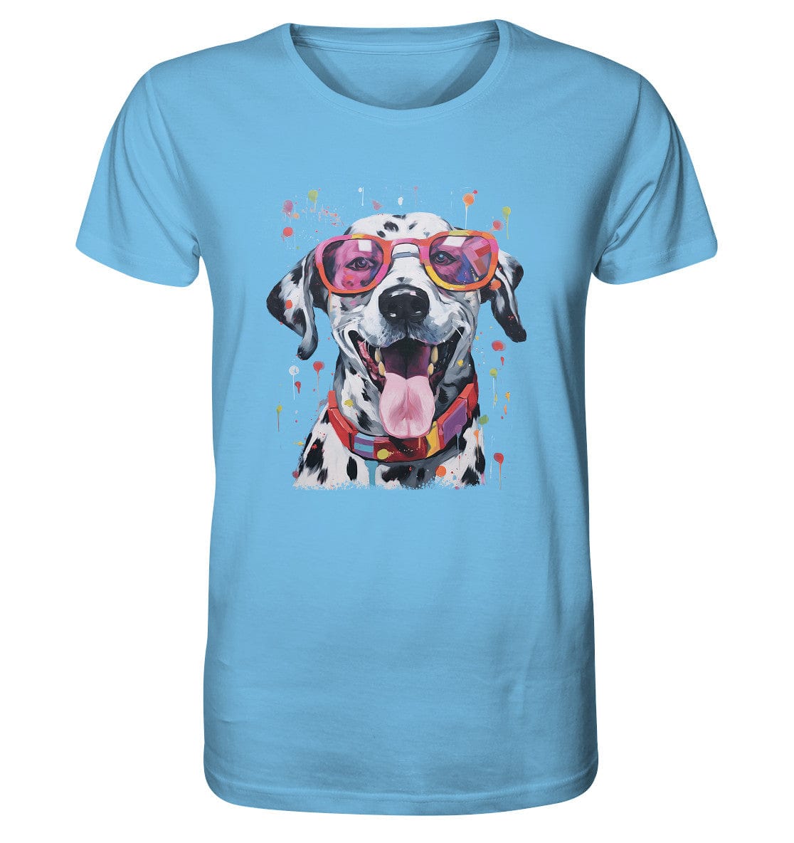 Bunter Dalmatiner Hund mit Sonnenbrille - Organic Shirt Aqua Blue / XS
