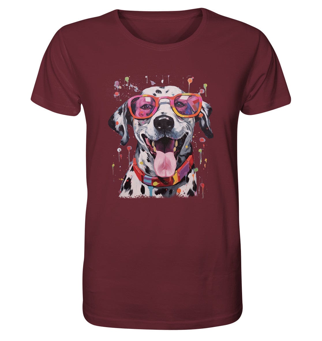Bunter Dalmatiner Hund mit Sonnenbrille - Organic Shirt Burgundy / XS