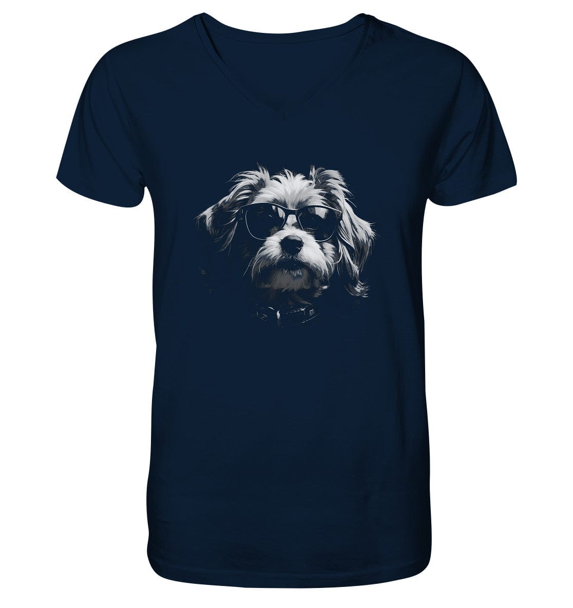 Cooler Hund mit Sonnenbrille - Mens Organic V-Neck Shirt French Navy / S