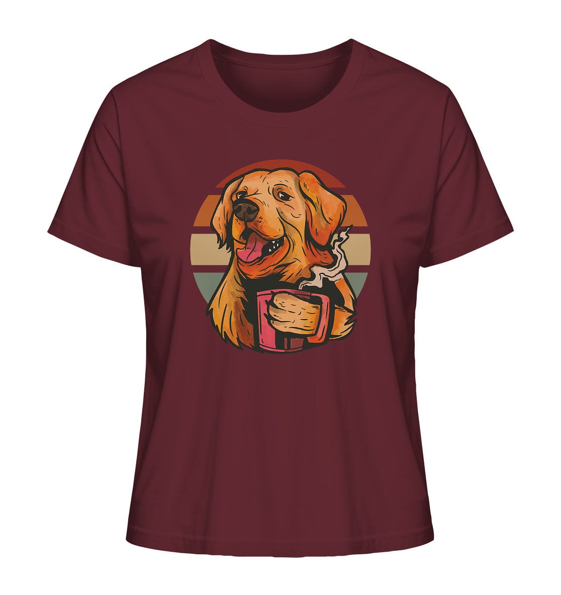 Golden Retriever drinking a cup of coffee - Ladies Organic Shirt Burgundy / XS