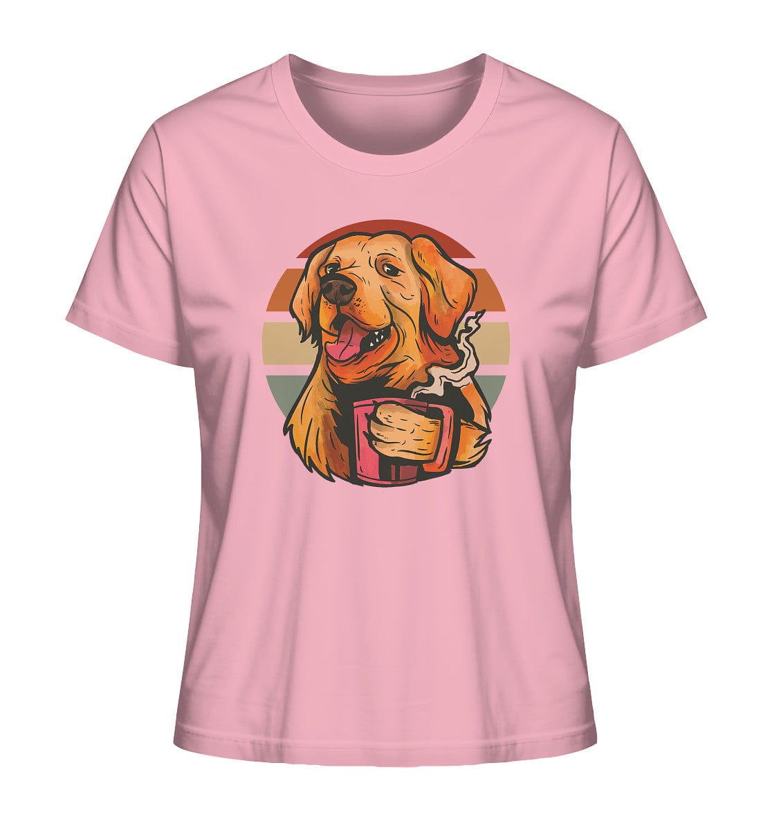 Golden Retriever drinking a cup of coffee - Ladies Organic Shirt Cotton Pink / XS