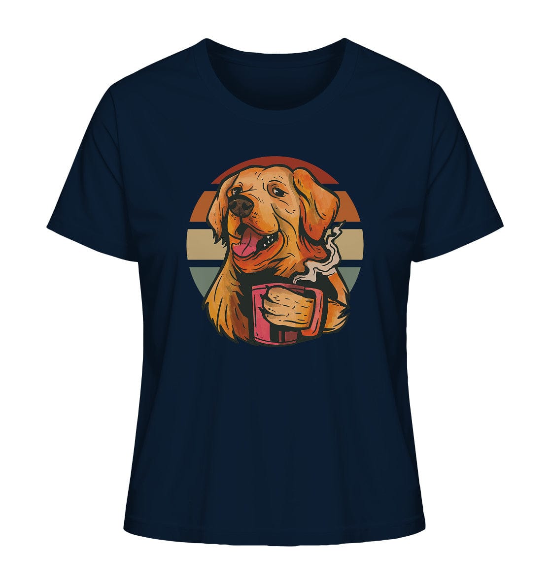 Golden Retriever drinking a cup of coffee - Ladies Organic Shirt French Navy / XS