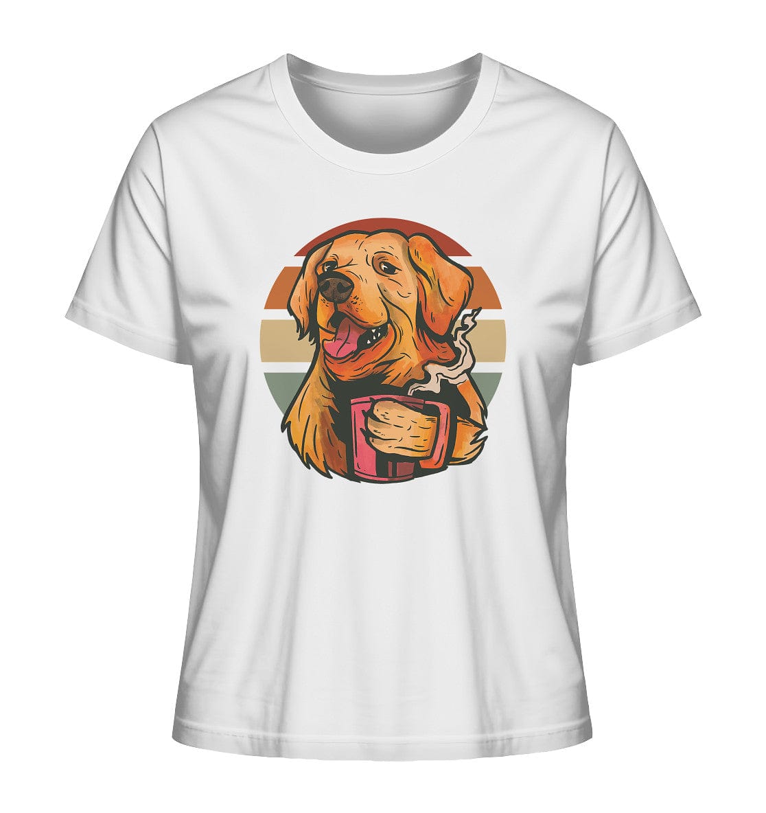 Golden Retriever drinking a cup of coffee - Ladies Organic Shirt White / XS