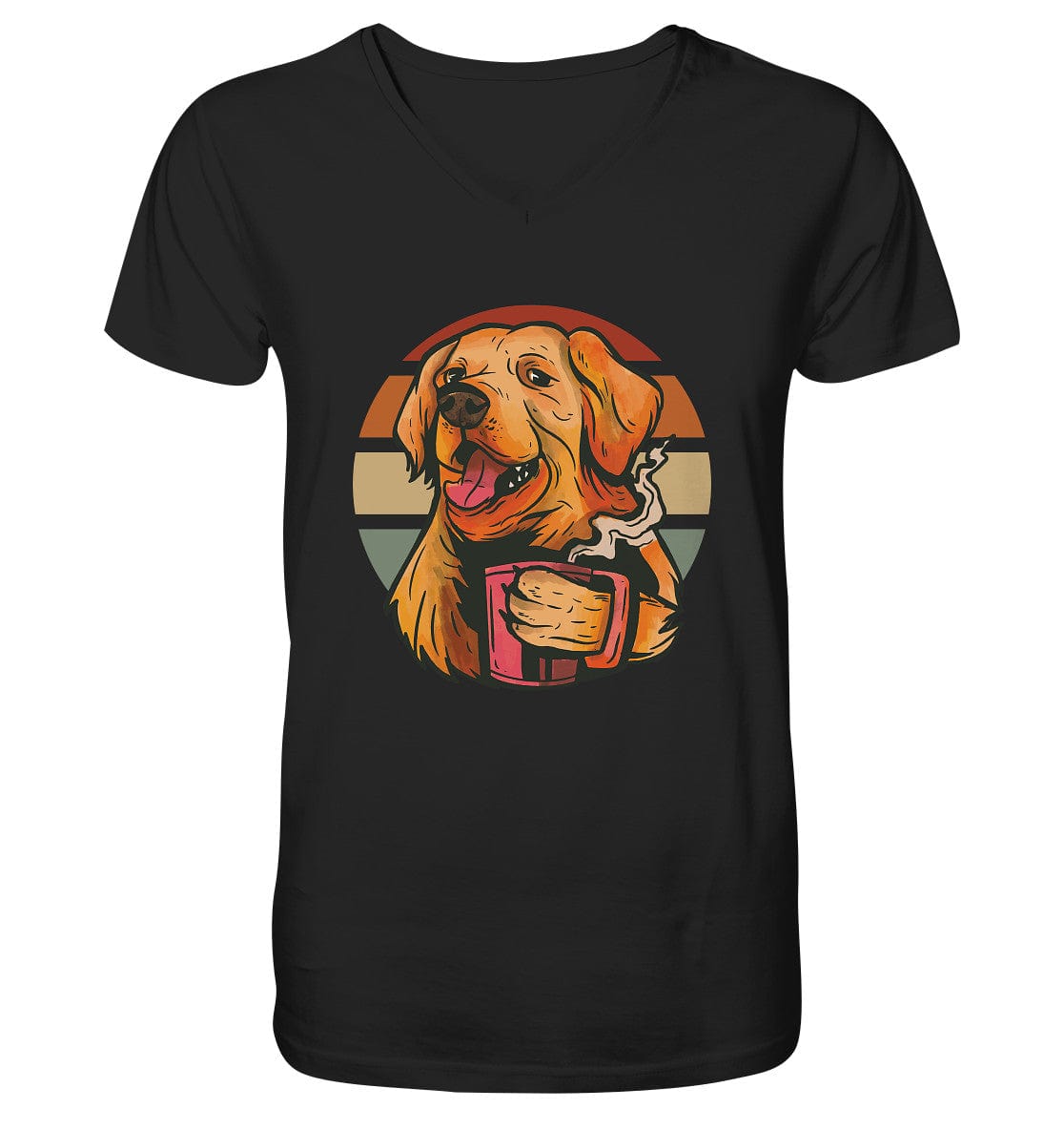 Golden Retriever drinking a cup of coffee - Mens Organic V-Neck Shirt Black / S