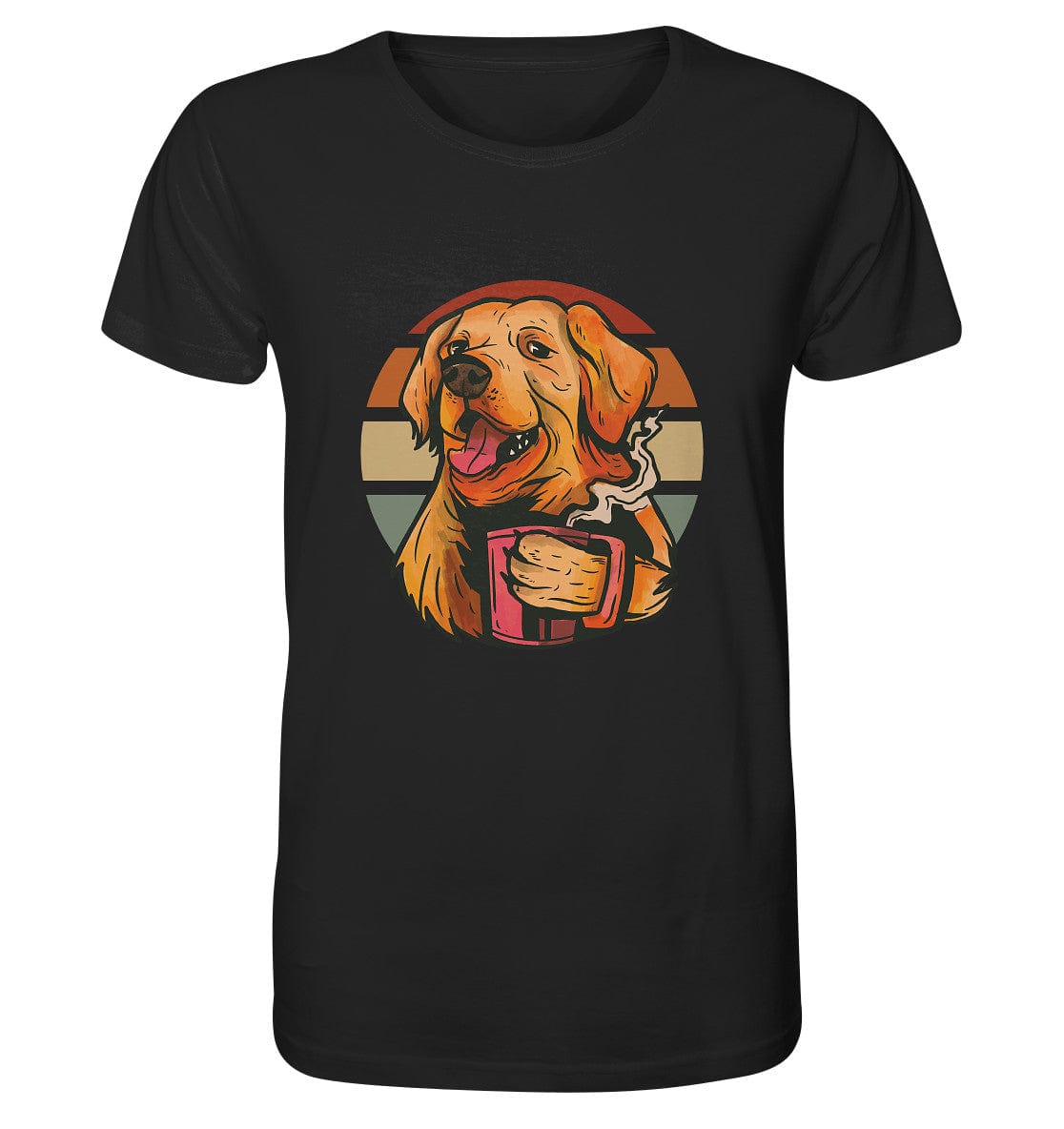 Golden Retriever drinking a cup of coffee - Organic Shirt Black / XS