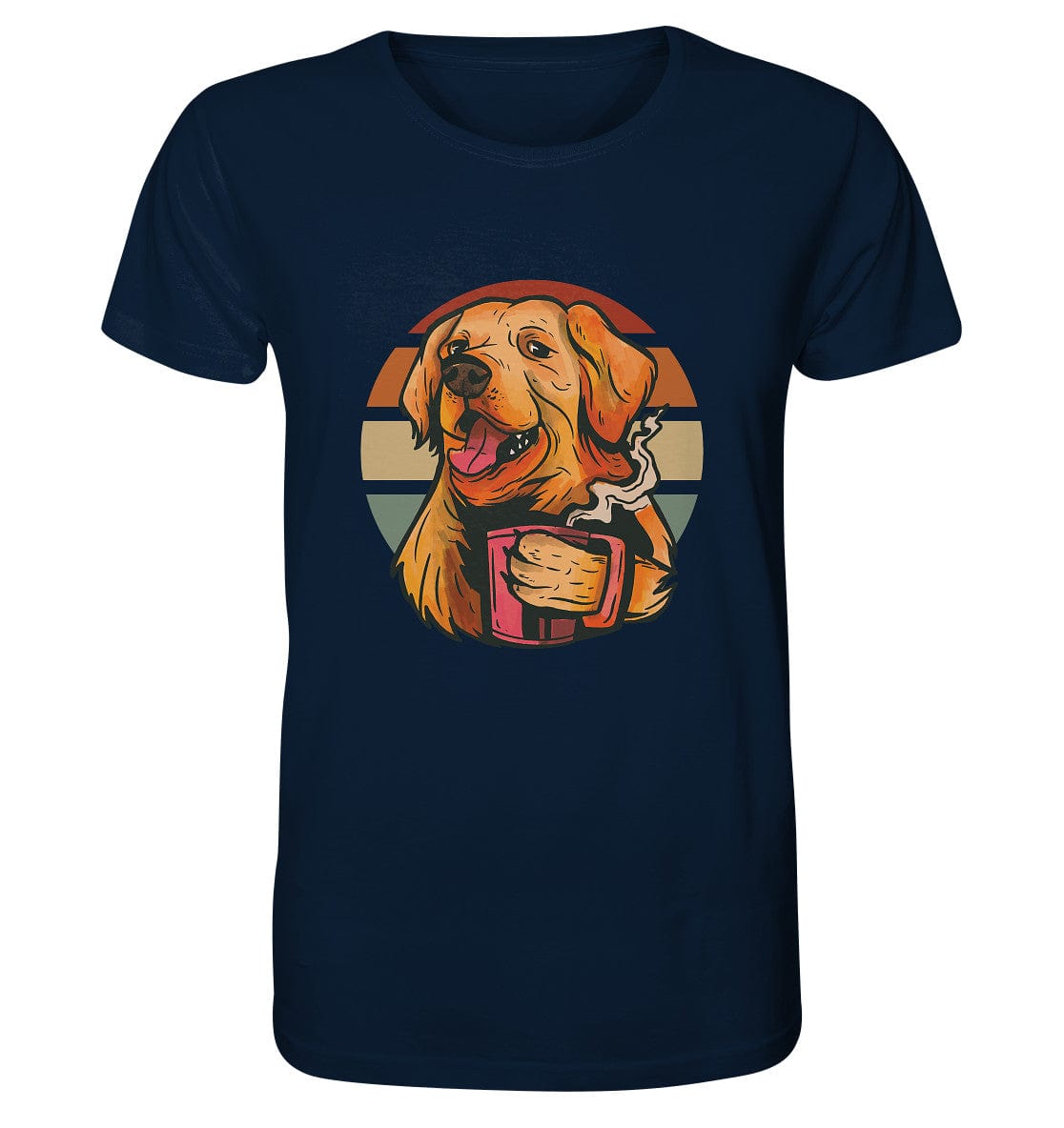 Golden Retriever drinking a cup of coffee - Organic Shirt French Navy / XS