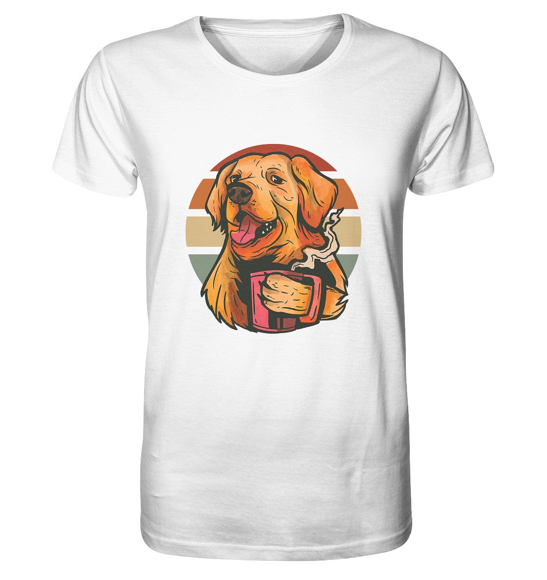 Golden Retriever drinking a cup of coffee - Organic Shirt White / XS