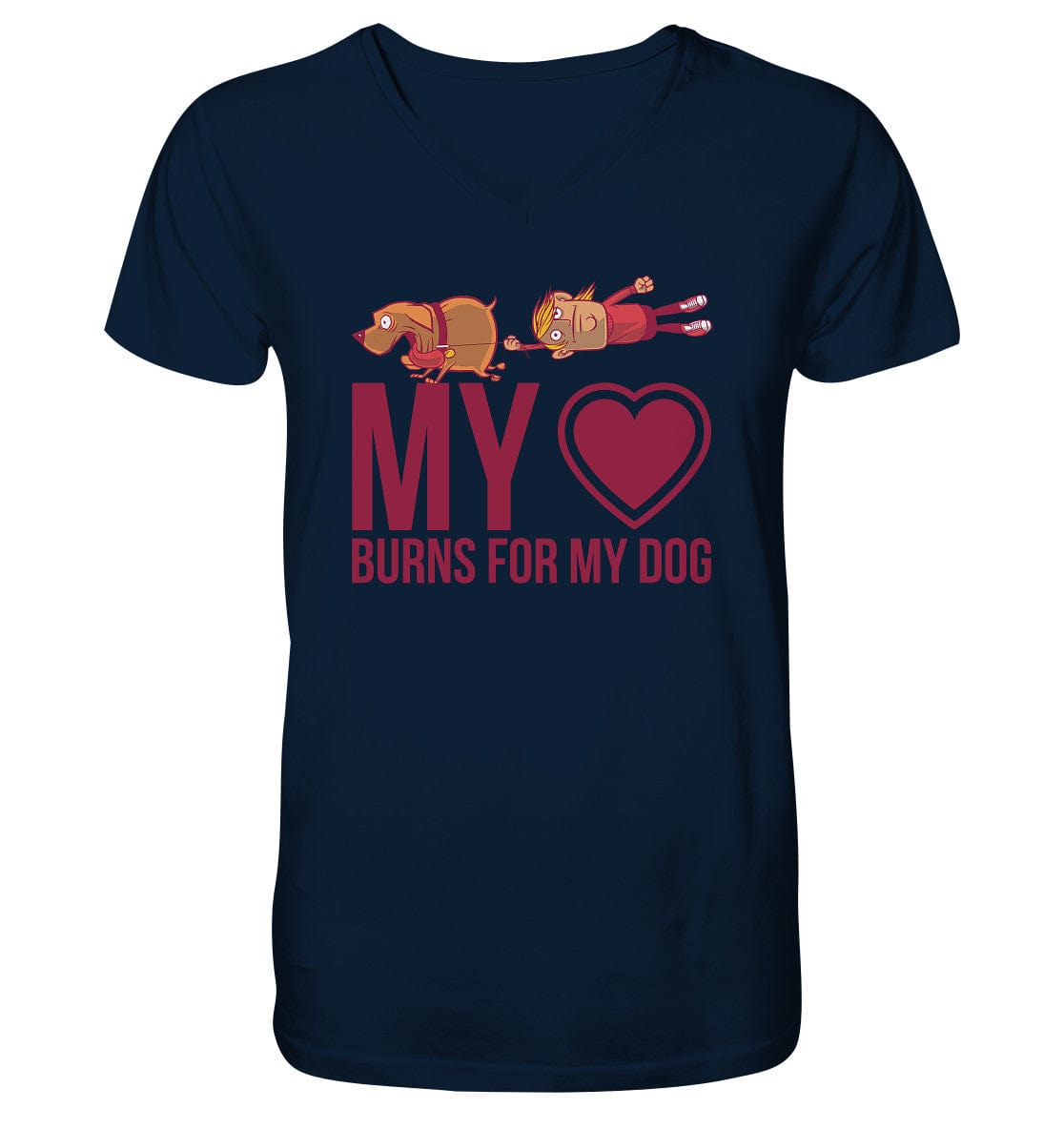 Hundeliebe - My heart burns for my dog - Mens Organic V-Neck Shirt French Navy / S