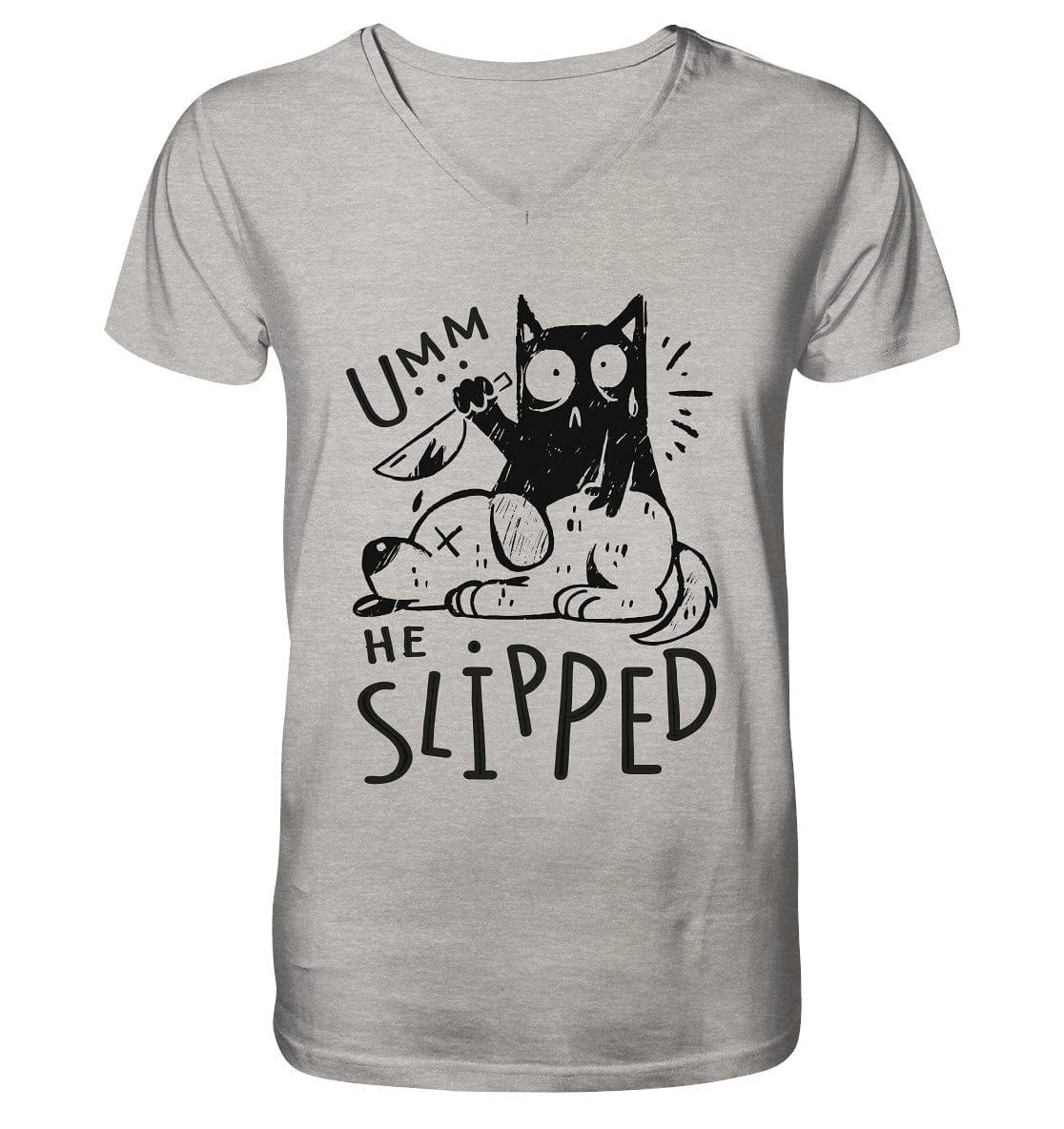 Katze tötet schlafenden Hund - Mens Organic V-Neck Shirt Heather Grey / S