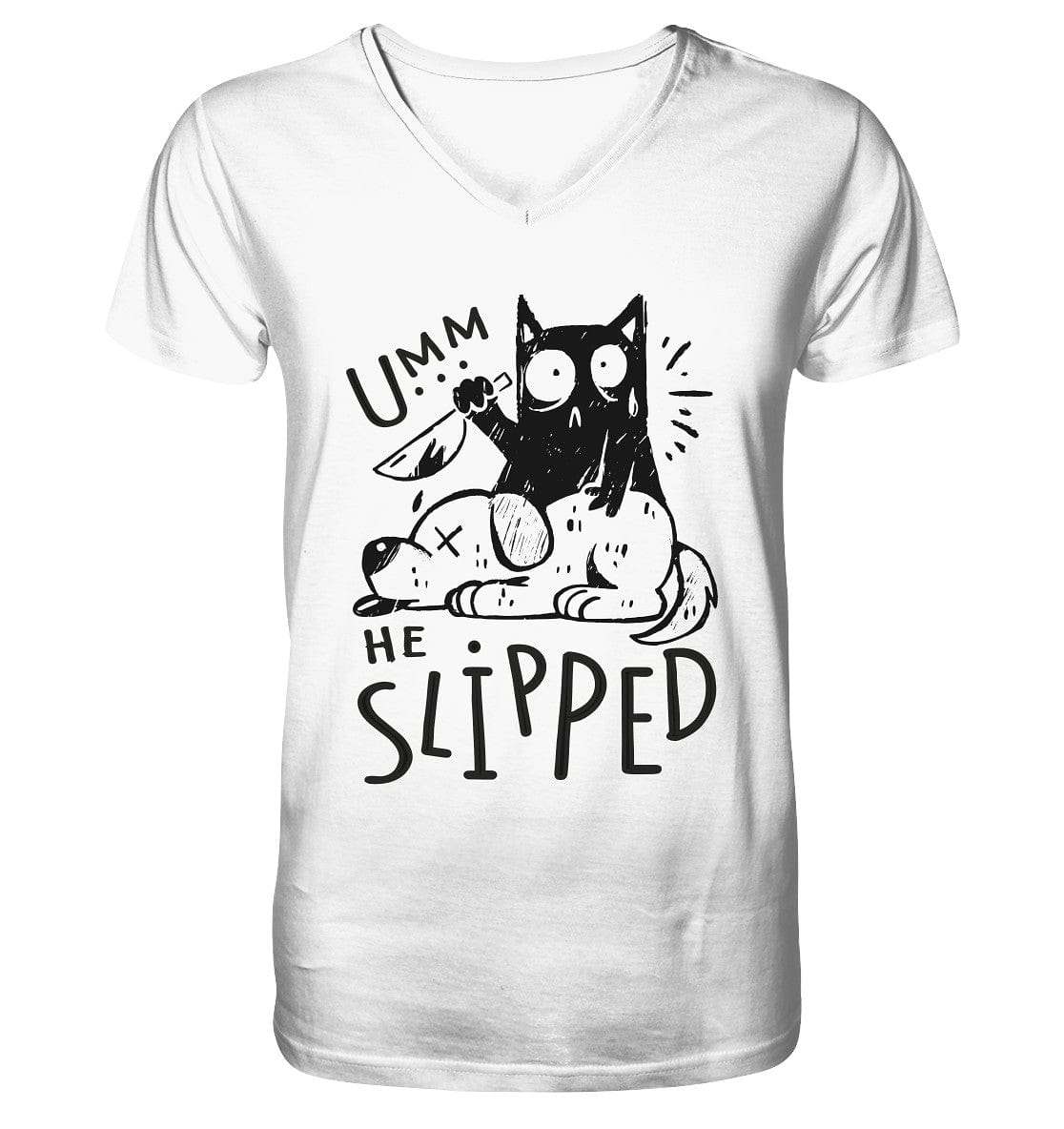 Katze tötet schlafenden Hund - Mens Organic V-Neck Shirt White / S