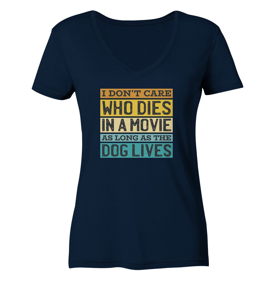 Kino meets Hund - I don't care who dies in a movie... - Ladies V-Neck Shirt Navy / XS