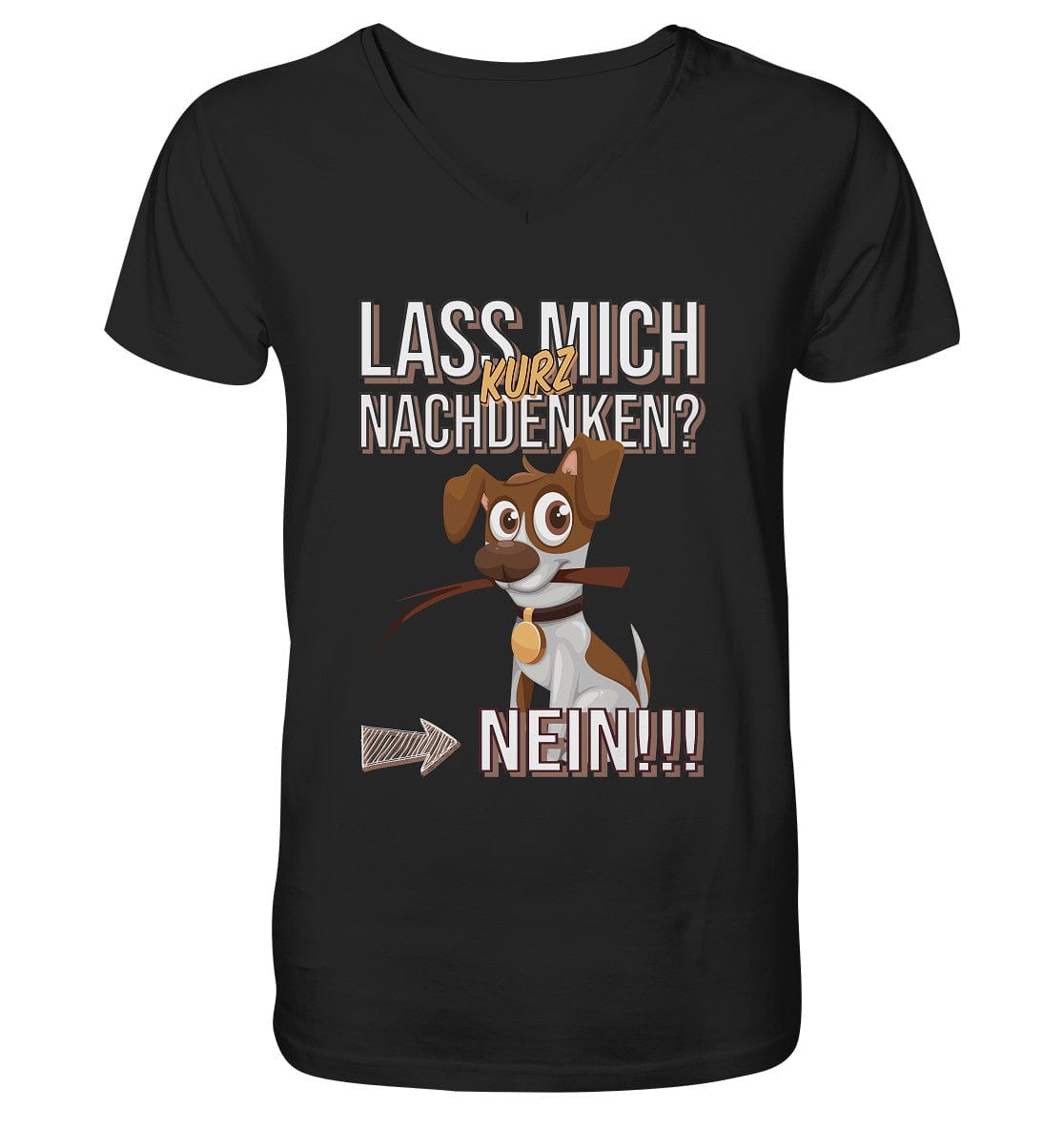 Lass mich kurz nachdenken - Jack Russel - Mens Organic V-Neck Shirt Black / S