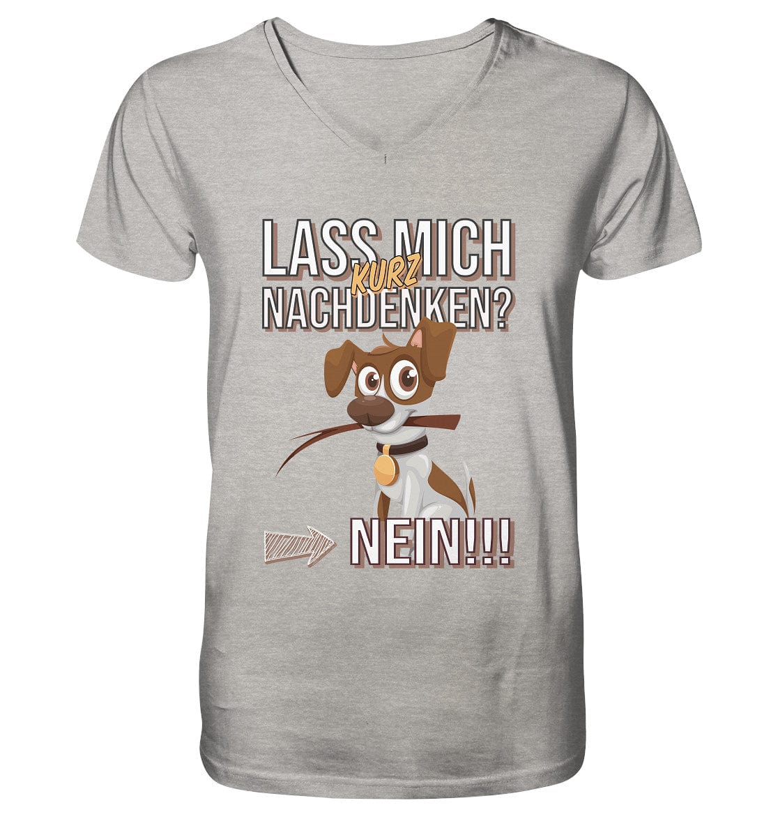 Lass mich kurz nachdenken - Jack Russel - Mens Organic V-Neck Shirt Heather Grey / S