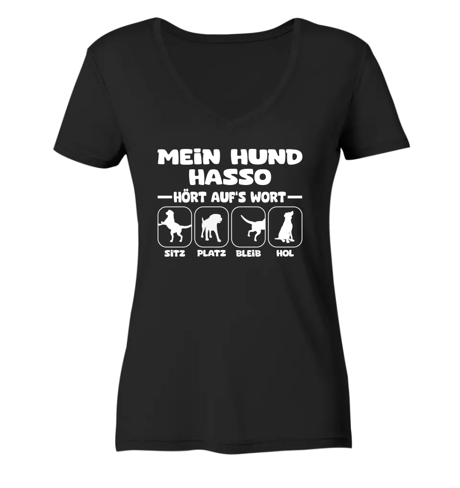 Mein Hund hört auf‘s Wort - personalisiert (inkl. mit/ohne Hundename) - Ladies V-Neck Shirt Black / XS