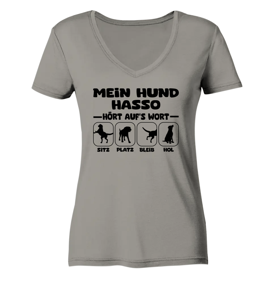 Mein Hund hört auf‘s Wort - personalisiert (inkl. mit/ohne Hundename) - Ladies V-Neck Shirt Light Grey / XS