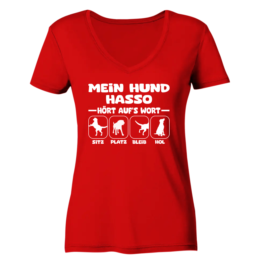 Mein Hund hört auf‘s Wort - personalisiert (inkl. mit/ohne Hundename) - Ladies V-Neck Shirt Red / XS