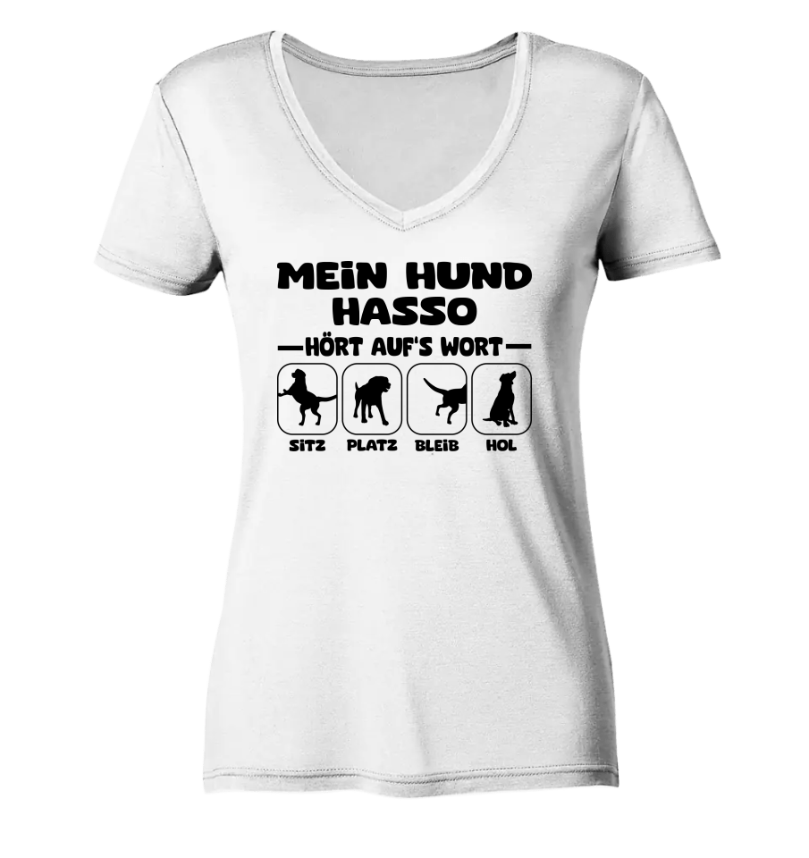 Mein Hund hört auf‘s Wort - personalisiert (inkl. mit/ohne Hundename) - Ladies V-Neck Shirt White / XS