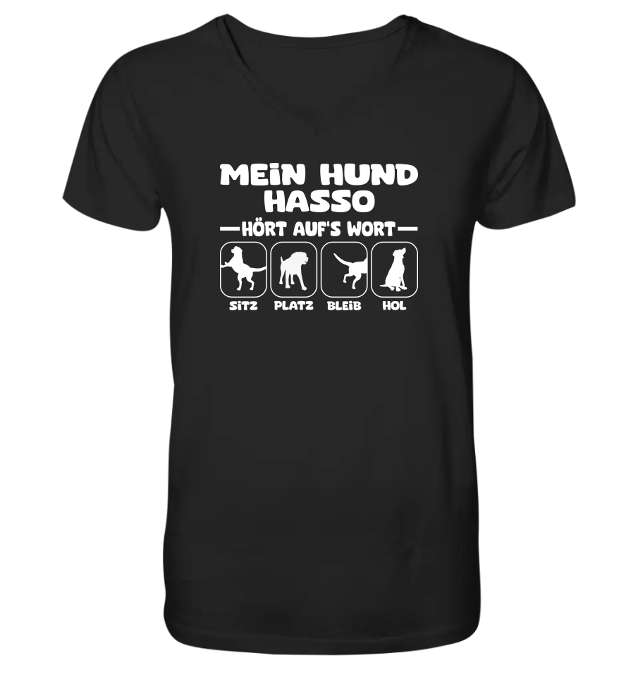 Mein Hund hört auf’s Wort - personalisiert (inkl. mit/ohne Hundename) - Mens Organic V-Neck Shirt Black / S