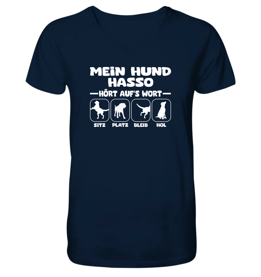 Mein Hund hört auf’s Wort - personalisiert (inkl. mit/ohne Hundename) - Mens Organic V-Neck Shirt French Navy / S