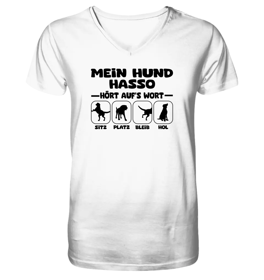 Mein Hund hört auf’s Wort - personalisiert (inkl. mit/ohne Hundename) - Mens Organic V-Neck Shirt White / S