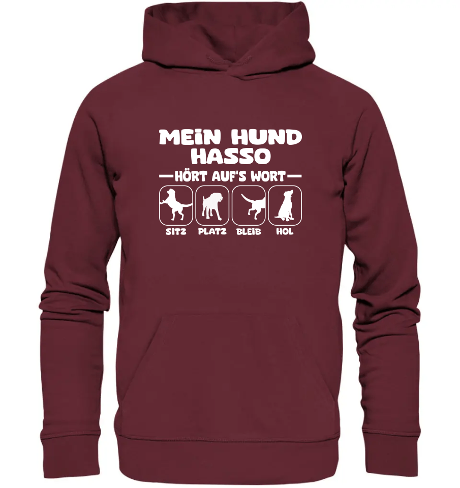Mein Hund hört aufs Wort - personalisierbar - Organic Hoodie Burgundy / XS