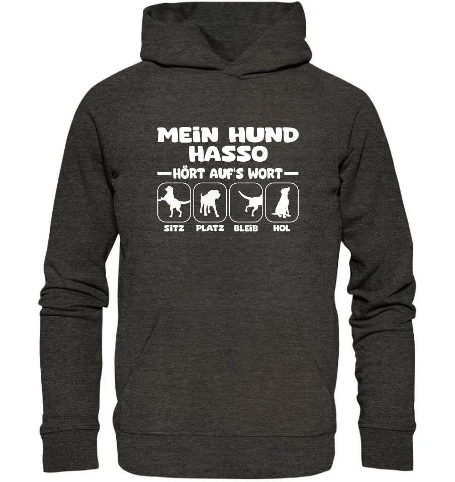 Mein Hund hört aufs Wort - personalisierbar - Organic Hoodie Dark Heather Grey / XS