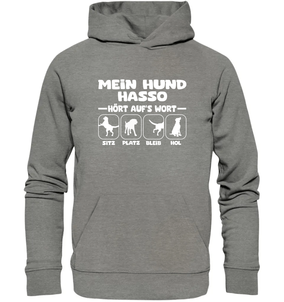 Mein Hund hört aufs Wort - personalisierbar - Organic Hoodie Mid Heather Grey / XS