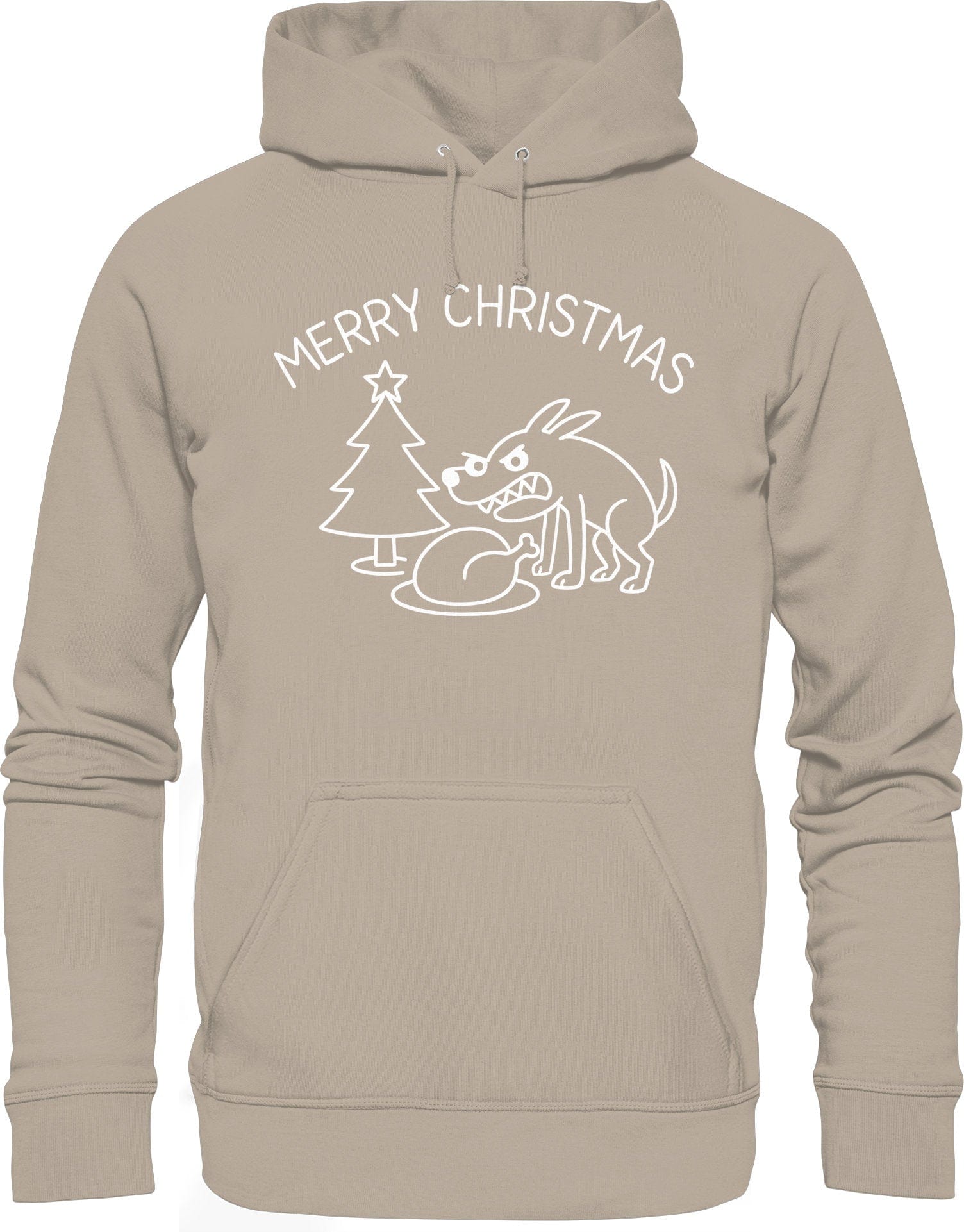 Merry Christmas Hoodie - Lustiger Hunde Organic Kapuzenpullover | Bio Baumwolle & Fair produziert Desert Dust / XS