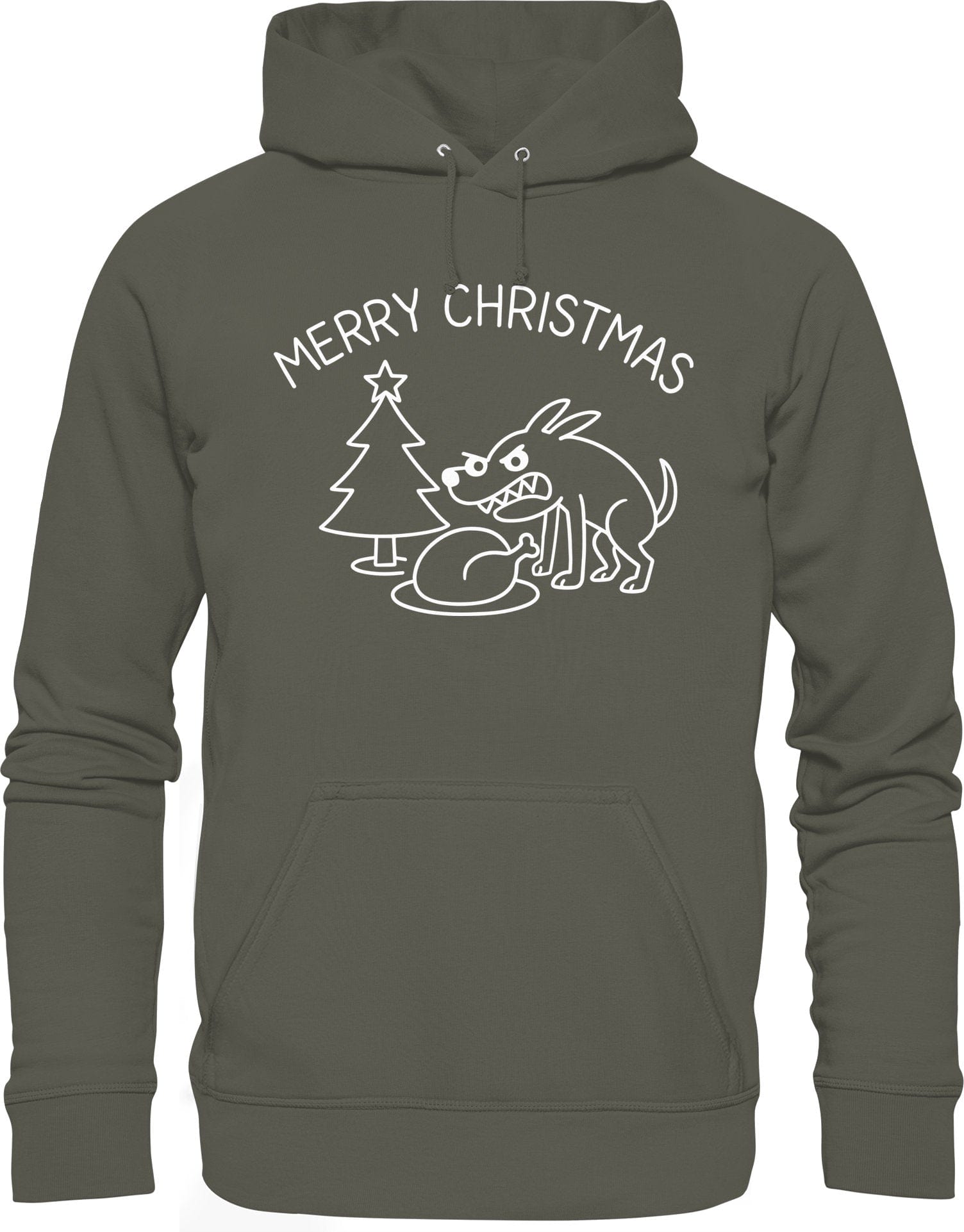 Merry Christmas Hoodie - Lustiger Hunde Organic Kapuzenpullover | Bio Baumwolle & Fair produziert Khaki / XS