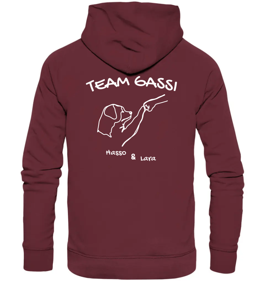 Team Gassi (Rückendruck) - Personalisierbar - Organic Hoodie Burgundy / XS