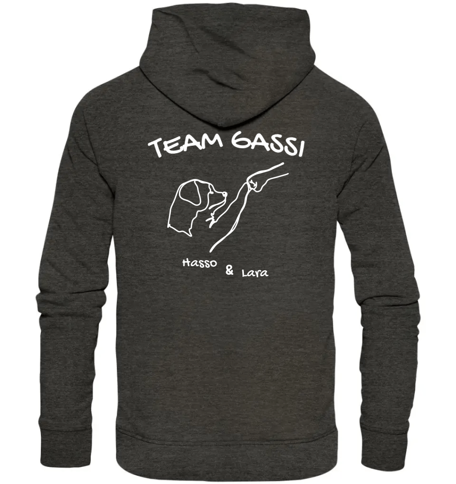 Team Gassi (Rückendruck) - Personalisierbar - Organic Hoodie Dark Heather Grey / XS