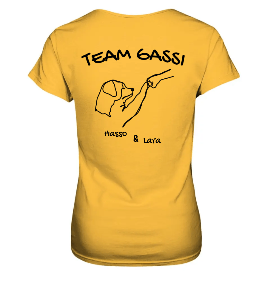 Team Gassi (Rückendruck) - personalisiert (inkl. mit/ohne Hundename) - Ladies Premium Shirt Gold / XS