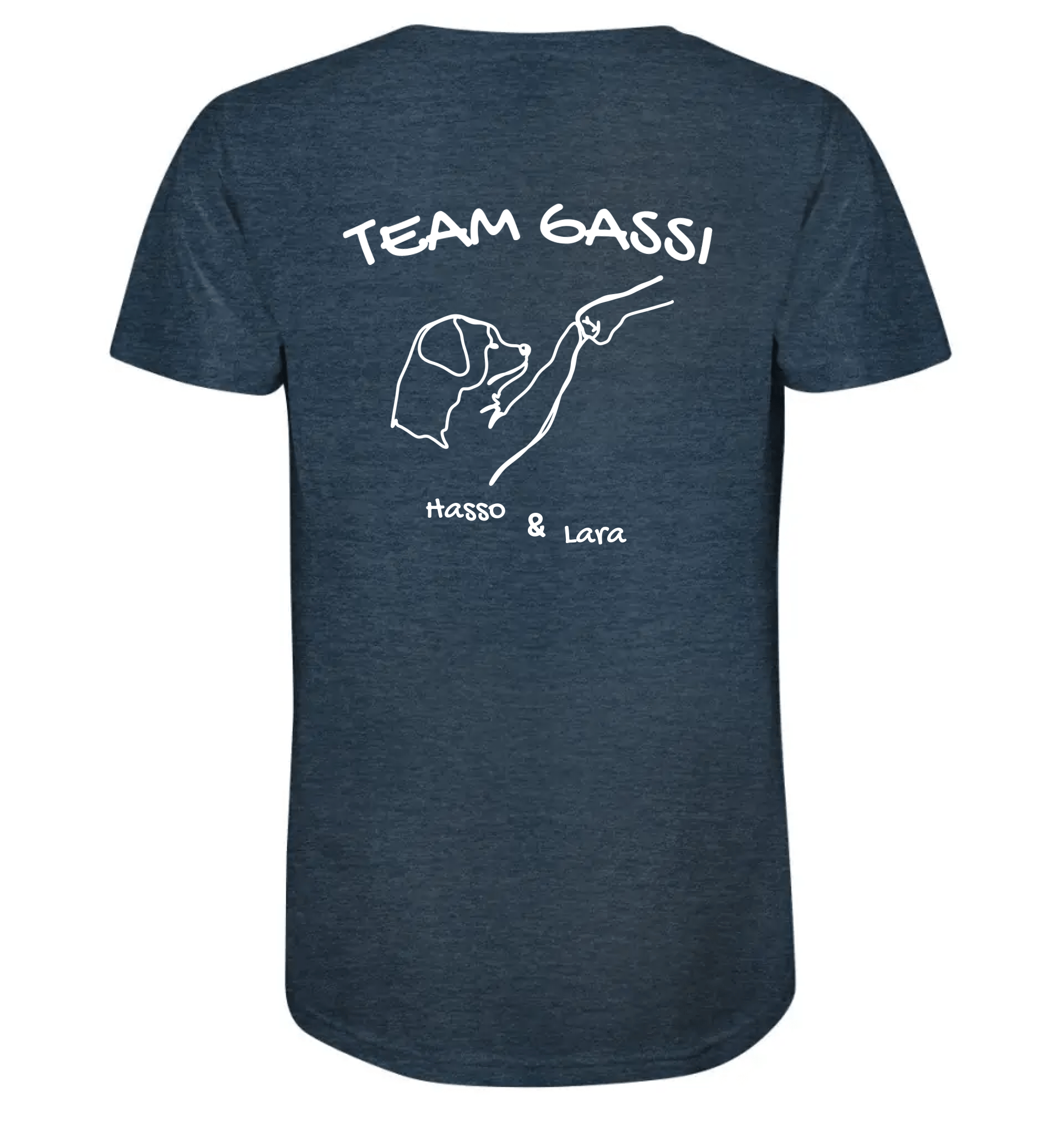 Team Gassi (Rückendruck) - personalisiert (inkl. mit/ohne Hundename) - Organic Shirt Dark Heather Blue / XS