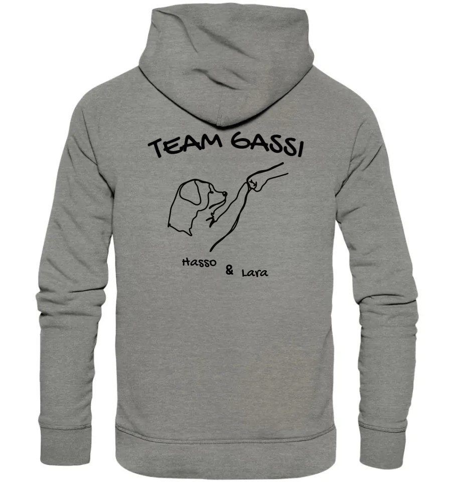 Team Gassi (Rückendruck) - personalisiert - Organic Hoodie Mid Heather Grey / XS
