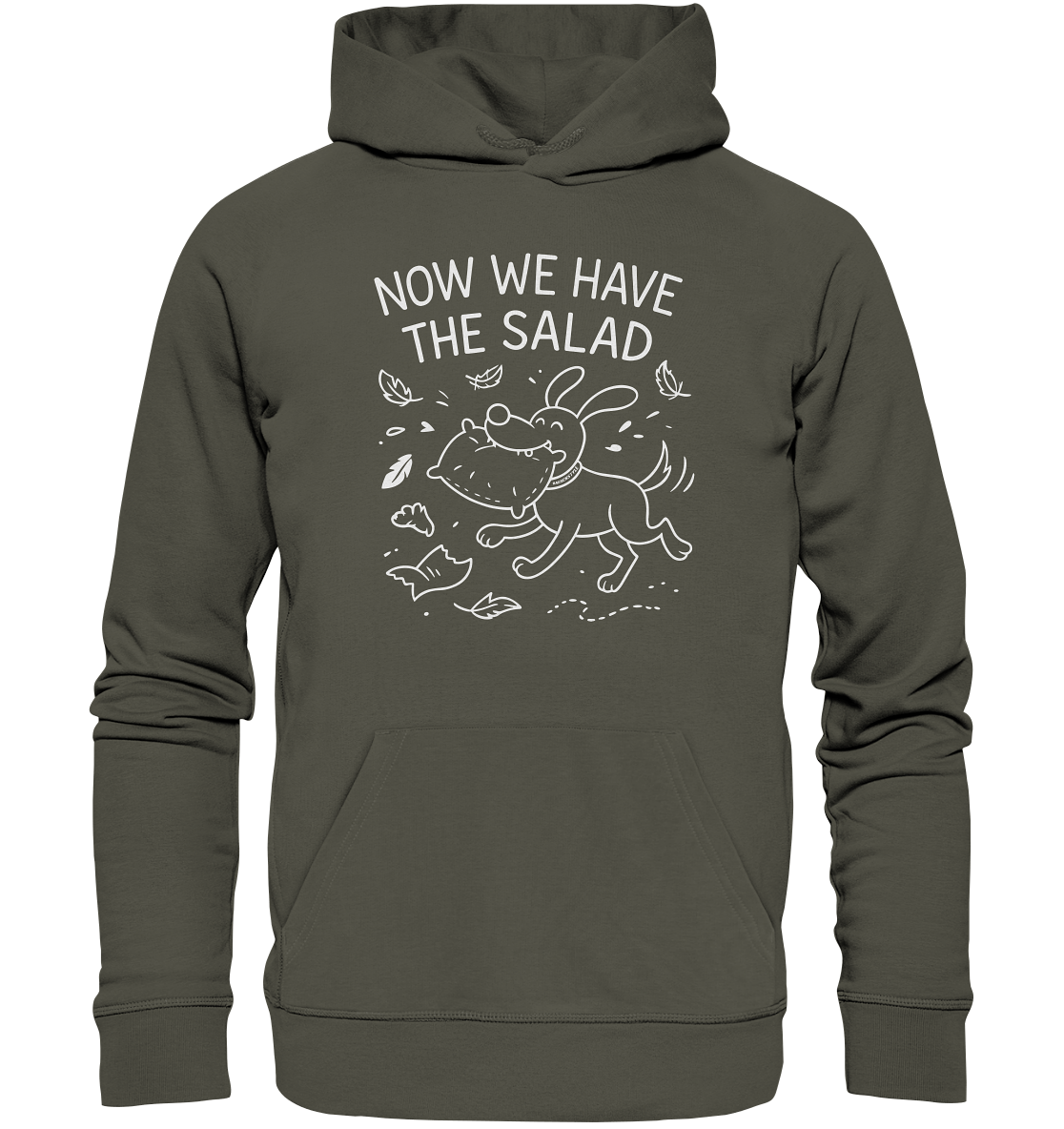 Unisex Organic Hoodie – Now we have the salad – Hund & Chaos auf deinem Shirt Khaki / XS