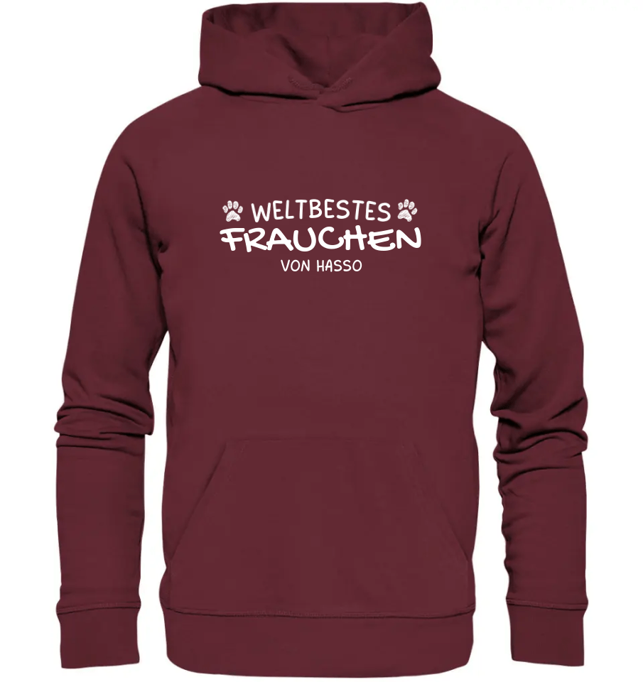 Weltbestes Frauchen - personalisiert (inkl. mit/ohne Hundename) - Organic Hoodie Burgundy / XS