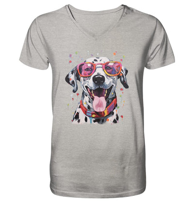 Bunter Dalmatiner Hund mit Sonnenbrille - Mens Organic V-Neck Shirt Heather Grey / S