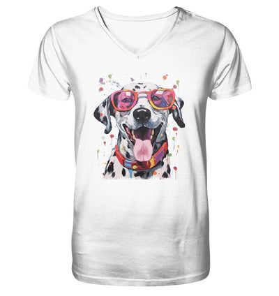 Bunter Dalmatiner Hund mit Sonnenbrille - Mens Organic V-Neck Shirt White / S