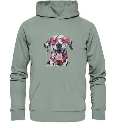 Bunter Dalmatiner Hund mit Sonnenbrille - Organic Hoodie Aloe / XS