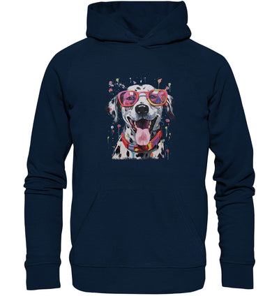 Bunter Dalmatiner Hund mit Sonnenbrille - Organic Hoodie French Navy / XS