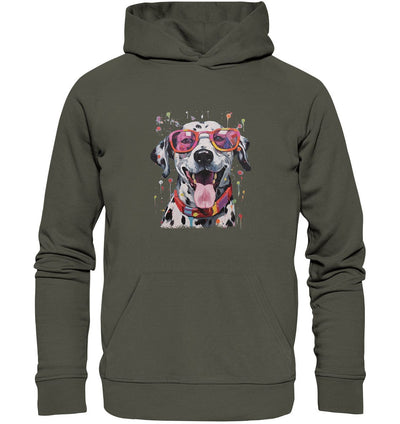 Bunter Dalmatiner Hund mit Sonnenbrille - Organic Hoodie Khaki / XS