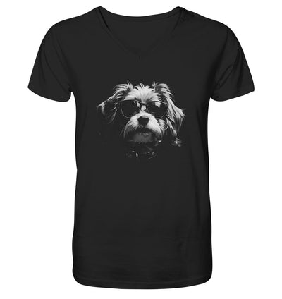 Cooler Hund mit Sonnenbrille - Mens Organic V-Neck Shirt Black / S