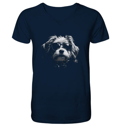 Cooler Hund mit Sonnenbrille - Mens Organic V-Neck Shirt French Navy / S