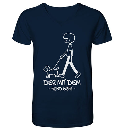 Der mit dem Hund geht - Mens Organic V-Neck Shirt French Navy / S